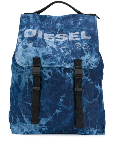 Shop Diesel Logo Buckle Backpack In Blue