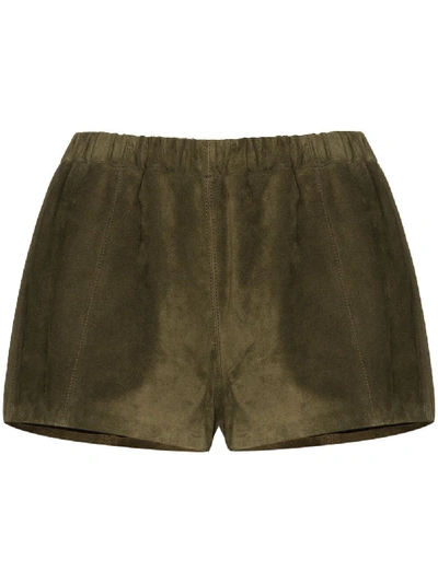 Shop Saint Laurent Suede Shorts In Green