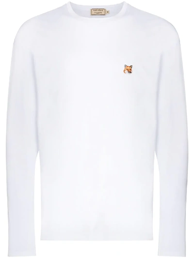 Shop Maison Kitsuné Long Sleeve Fox Patch T-shirt In White