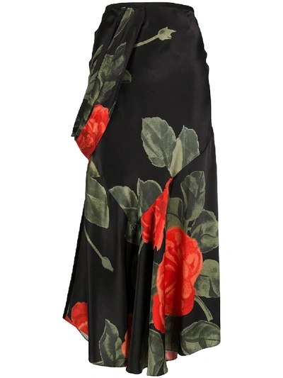 Shop Simone Rocha Draped Floral Long Skirt In Black