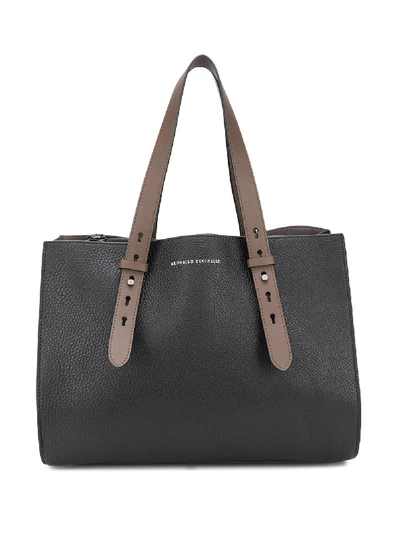 Shop Brunello Cucinelli Textured Logo-print Tote In Black