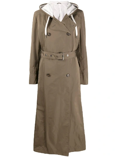 Shop Brunello Cucinelli Hooded Belted Trench Coat In Brown
