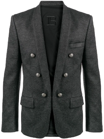 Shop Balmain Decorative Button Blazer In Grey