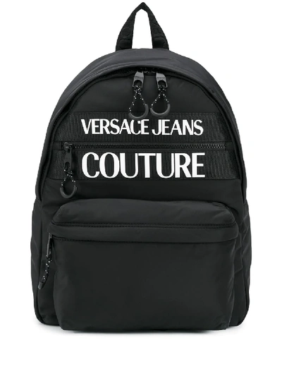 Shop Versace Jeans Couture Logo Print Backpack In Black