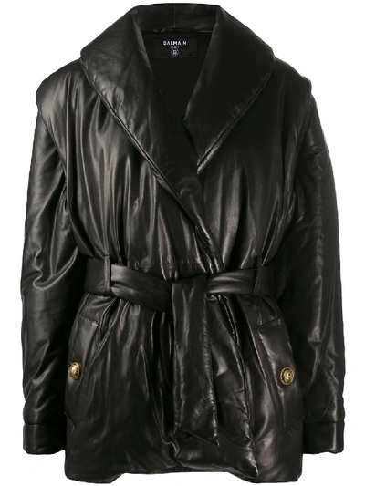 Shop Balmain Detachable Sleeve Padded Jacket In Black