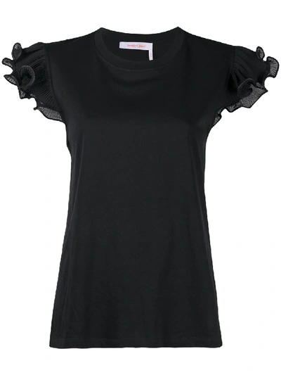 Shop See By Chloé Ruffle-trim Fitted T-shirt In Black
