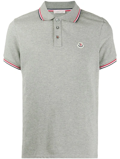 Shop Moncler Logo Patch Polo Shirt In Grey