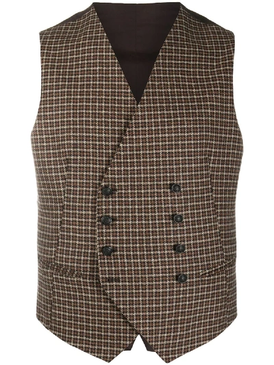 Shop Tagliatore Checked Fitted Waistcoat In Brown