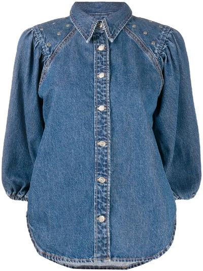 Shop Ganni Snap-button Fastening Denim Shirt In Blue