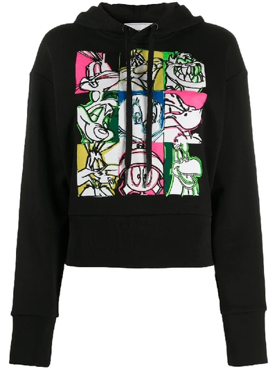 Shop Iceberg Looney Tunes-print Cotton Hoodie In Black