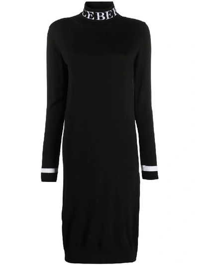 Shop Iceberg Logo Intarsia Virgin Wool Dress In Black