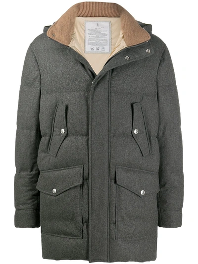 Shop Brunello Cucinelli Quilted-down Hooded Coat In Grey