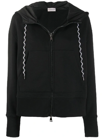 Shop Moncler Embroidered Logo Zip Hoodie In Black