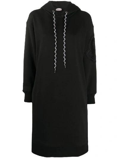 Shop Moncler Embroidered Logo Hoodie Dress In Black