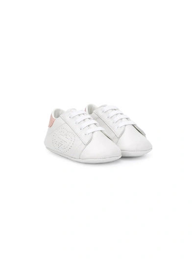 Shop Gucci Leather Logo Sneakers In White