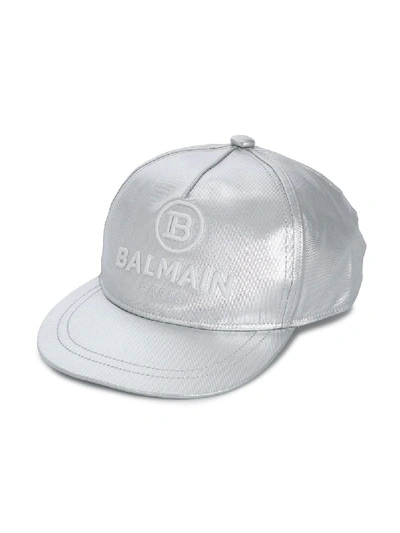 Shop Balmain Embroidered Logo Cap In Silver