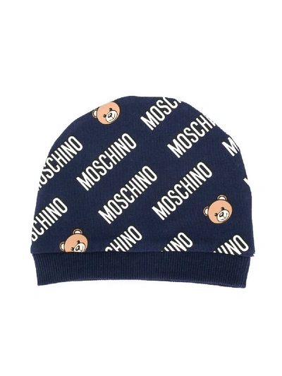 Shop Moschino Teddy Bear-print Beanie Hat In Blue