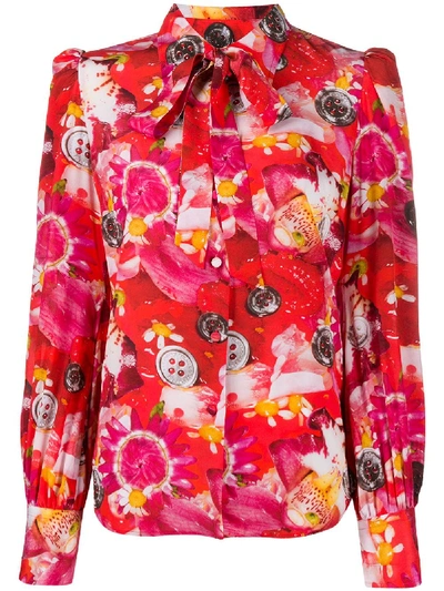 Shop Marc Jacobs Tie Neck Floral Print Silk Blouse In Red
