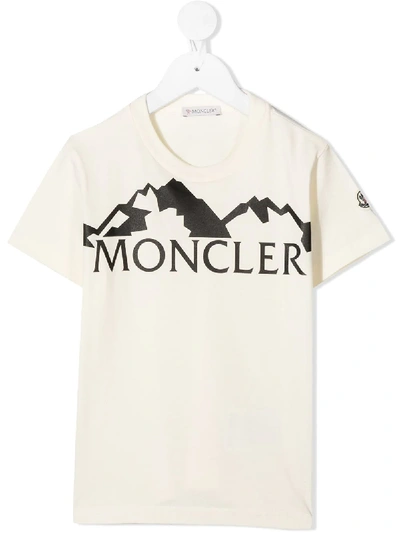 Shop Moncler Flocked Logo Graphic T-shirt In Neutrals