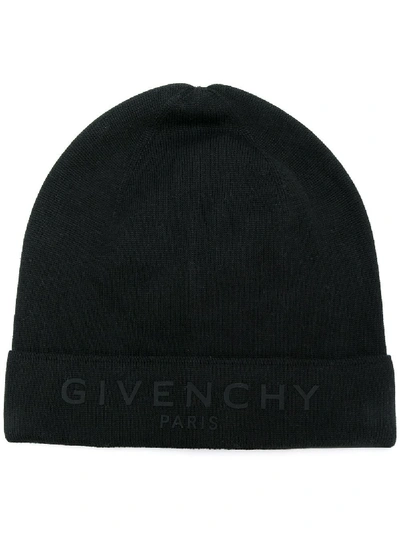 Shop Givenchy Knitted Logo Beanie In Black