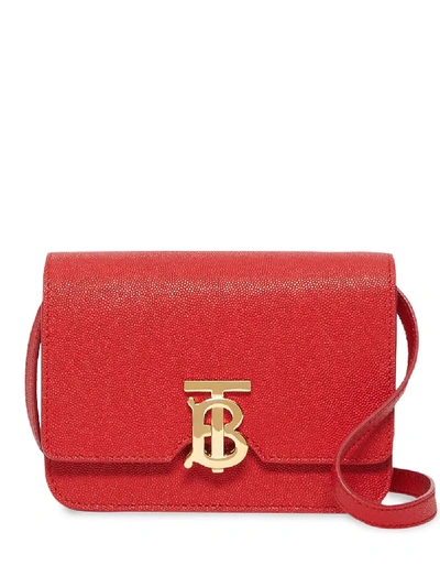 Shop Burberry Mini Grainy Leather Tb Bag In Red