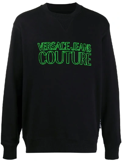 Shop Versace Jeans Couture Logo Print Sweater In Black