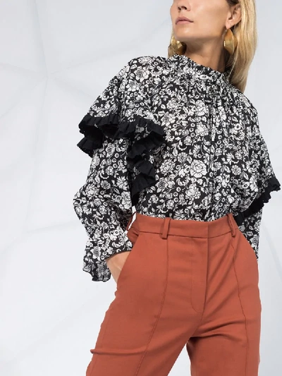 Shop See By Chloé Floral Long-sleeve Blouse In Black