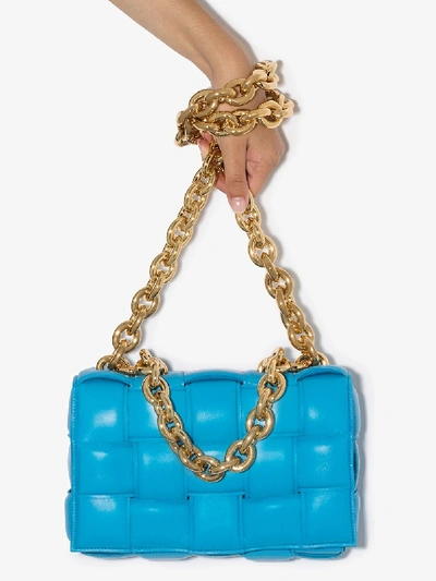 Shop Bottega Veneta Leather The Chain Cassette Bag In Blue