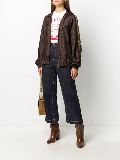 Shop Gucci Gg Supreme Silk Blend Jacket In Brown