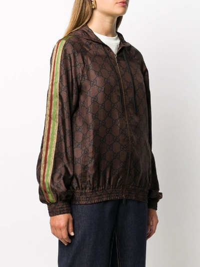 Shop Gucci Gg Supreme Silk Blend Jacket In Brown