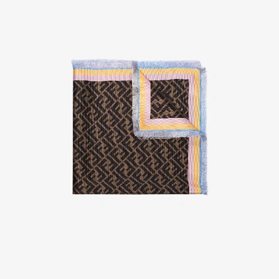 Shop Fendi Pequin Silk Foulard In Brown