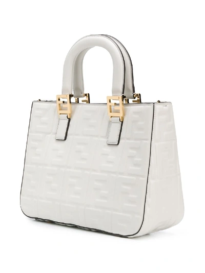 Shop Fendi Ff Small Leather Tote Bag In White