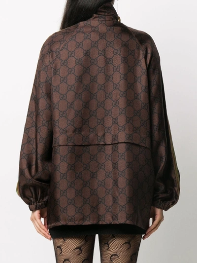 Shop Gucci Silk Blend Gg Supreme Jacket In Brown