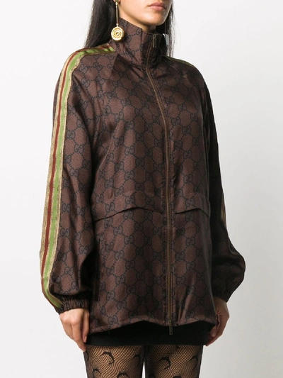 Shop Gucci Silk Blend Gg Supreme Jacket In Brown