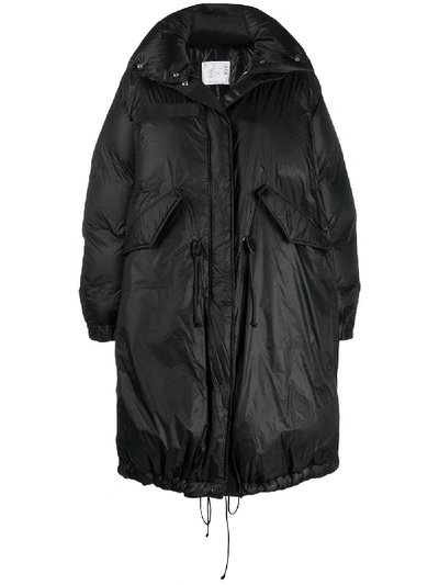 Shop Sacai Asymmetrical Down Coat In Black