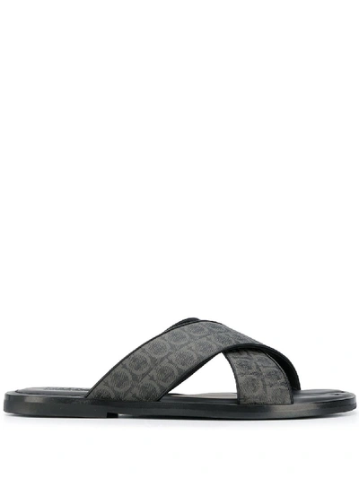Shop Ferragamo Sion Leather Sandals In Grey