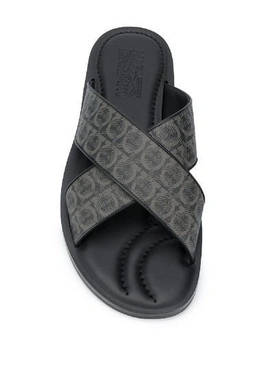 Shop Ferragamo Sion Leather Sandals In Grey