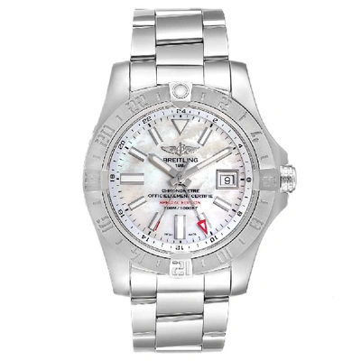 Pre-owned Breitling Mop Stainless Steel Aeromarine Avenger Ii Gmt A32390 Men's Wristwatch 42 Mm In White