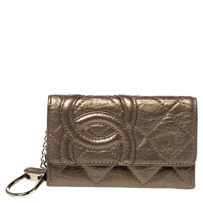Pre-owned Chanel Bronze Quilted Leather Cambon Key Case Holder In Metallic