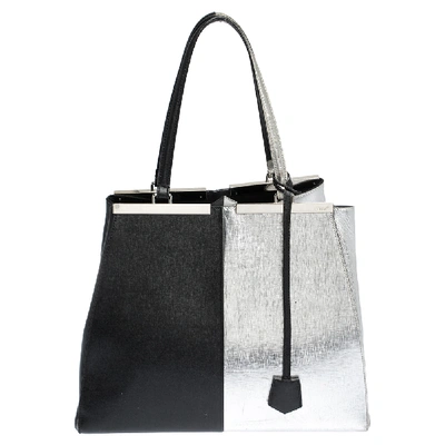 Pre-owned Fendi Black/silver Leather Large 3jours Tote