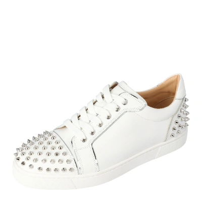 Pre-owned Christian Louboutin White Leather Vierissima Spikes Sneakers Size 37