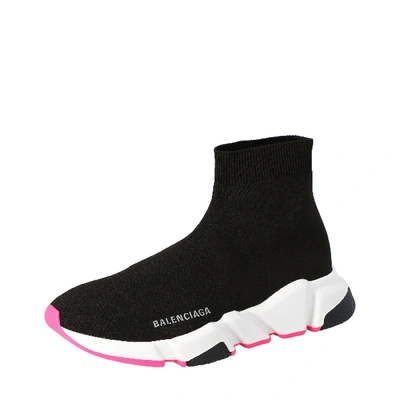 Pre-owned Balenciaga Black/pink Knit Speed High Top Sneakers Size 35