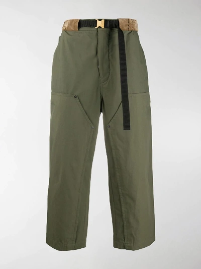 Shop Sacai Cropped Utility Trousers In Green
