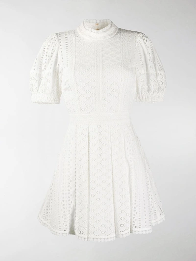 Shop Self-portrait Broderie Cotton Mini Dress In White