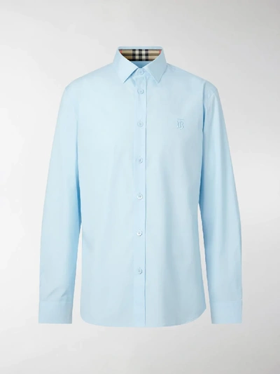 Shop Burberry Monogram Motif Slim-fit Shirt In Blue