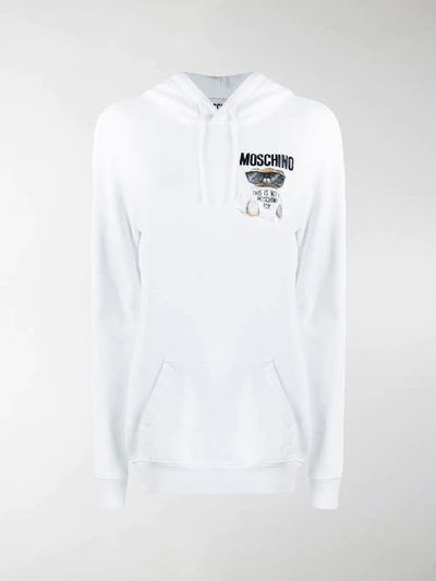 Shop Moschino Teddy Logo Embroidered Hoodie In White