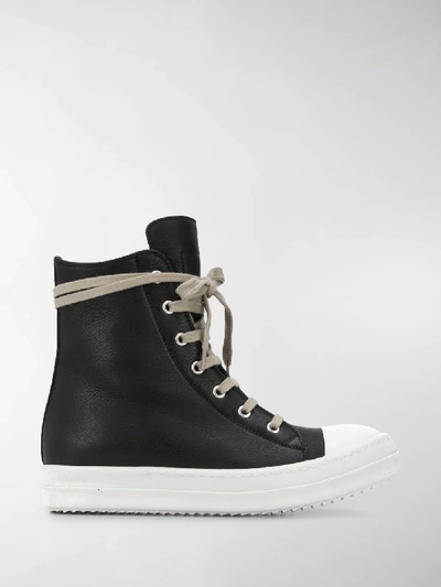 Shop Rick Owens Lace Up Hi-top Sneakers In Black