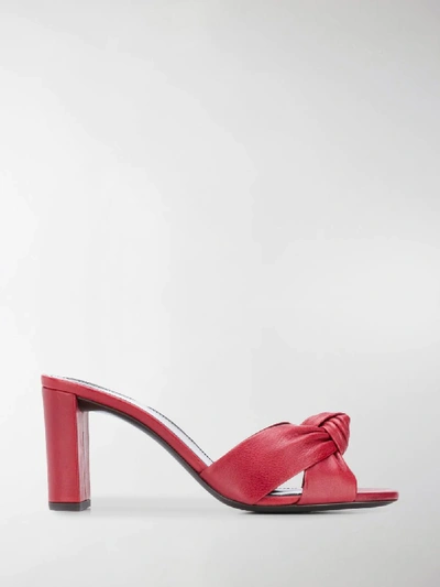 Shop Saint Laurent Bianca 80mm Ruched Mules In Red