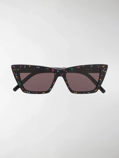 Shop Saint Laurent New Wave Sl 276 Crystal Cat-eye Sunglasses In Black