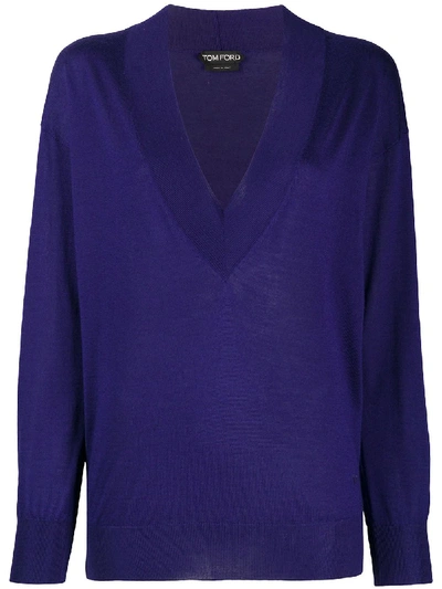 Shop Tom Ford Deep V-neck Jumper In Blue